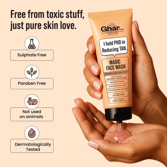 Ghar Soaps Magic De-Tan Face wash With Saffron & Glutathione 100ml | Tan Removal, Brightening and Glowing Skin I For All Skin Type I For Men & Women (Pack of 1)