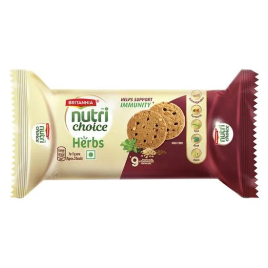 Britannia Nutrichoice Herbs Biscuits - 0% Maida, Rich In Vitamins & Minerals, Helps Support Immunity, 100 g