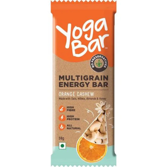 Yoga Bar Multigrain Energy Bar - Orange Cashew, Healthy Snack, High In Protein & Fibre, 38 g