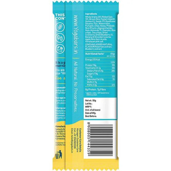 Yoga Bar Breakfast Protein Bar - Blueberry Pie, Healthy Snack, Rich In Protein & Fibre, 50 g