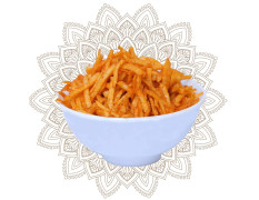 Navaratri Fasting Special Aloo Laccha made from Potato strips fried in oil and sprinkled with fasting sendha namak( salt ) & Chilli pepper , Crunchy and tasty fasting snack (180 gm )