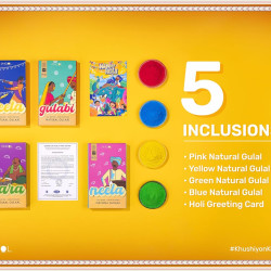 Phool Holi Gulal Box I Basant Collection - Pack of 4 Holi Colours I 400 GMS Gulal Colours of Pink, Green, Blue, Yellow I Natural I Skin Friendly and Certified Holi Colour I Easy to Remove from Skin 