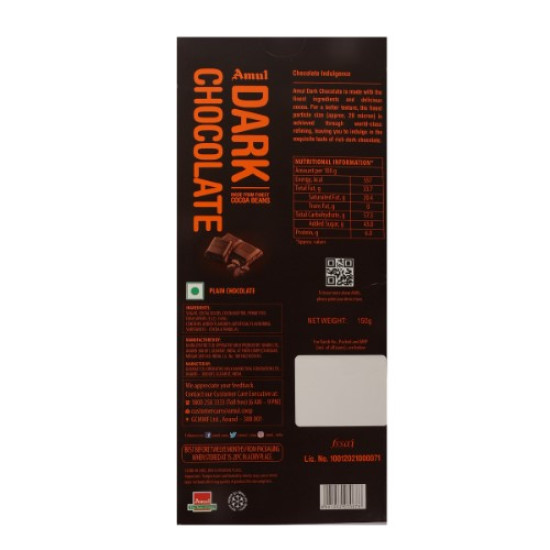 Amul Dark Chocolate Bar 150 G