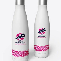 ICC Men's T20 WC-24 White and Pink Printed Stainless Steel Bottle