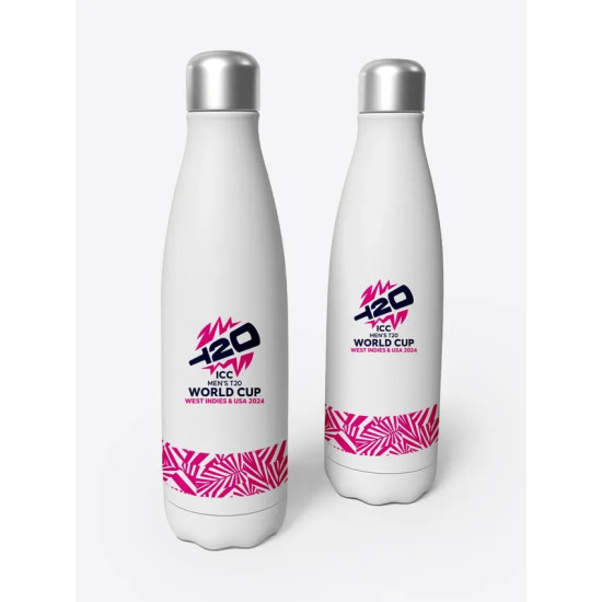 ICC Men's T20 WC-24 White and Pink Printed Stainless Steel Bottle