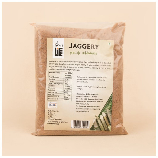 Isha life Pure and natural Jaggery. Great alternative to white sugar. Chemical free. High in nutrition (1kg)