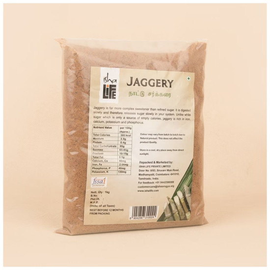 Isha life Pure and natural Jaggery. Great alternative to white sugar. Chemical free. High in nutrition (1kg)