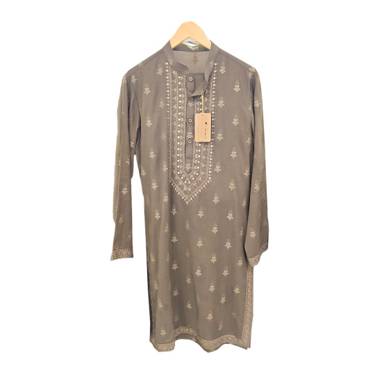 Men's light tan Printed Designer Kurta Set Wedding, Haldi function and Family Function