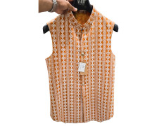 Men's Rust Orange White Printed Designer Nehru Jacket Wedding, Family Function, Festival