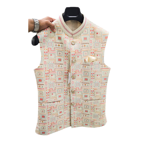 Men's Multicolored Digital Printed Designer Nehru Jacket Wedding, Family Function, Festival