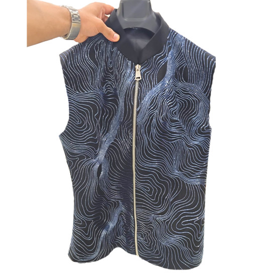 Men's Black Abstract Printed Designer Nehru Jacket with Chinese Collar and Xip Wedding, Family Function, Festival