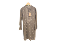 Customized Men's light tan Printed Designer Kurta Set Wedding, Haldi function and Family Function