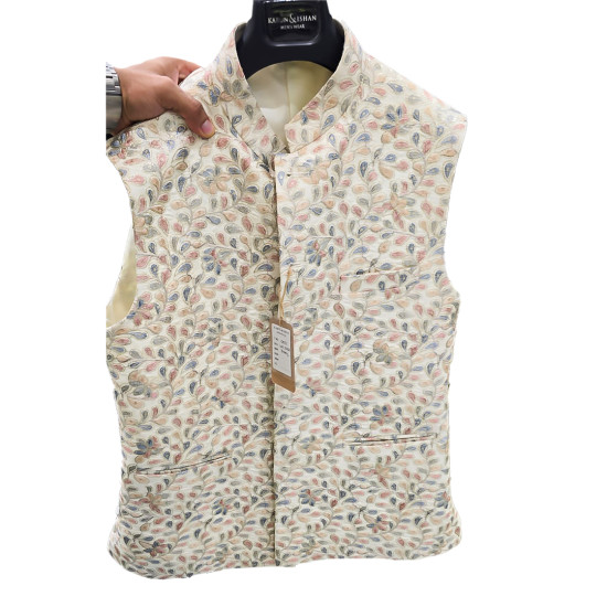 Customized Men's Multicolored Bel Butti Patterned Printed Designer Nehru Jacket Wedding, Family Function, Festival