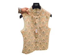 Customized Men's Creamy White Digital Printed Designer Nehru Jacket Wedding, Family Function, Festival