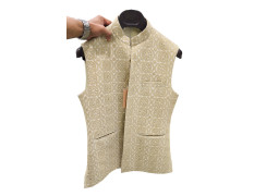 Customized Men's Rodeo Dust Creamy White Background Designer Nehru Jacket Wedding, Family Function, Festival