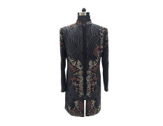 Customized Men's Black leafes and Floral Embroidery Designer Bandhgala Set Wedding, Family Function, Festival