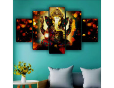 Lord Ganesha Art Print Self Adhesive MDF Painting Digital Reprint 18 inch x 30 inch Painting  (Without Frame, Pack of 5)