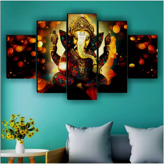 Lord Ganesha Art Print Self Adhesive MDF Painting Digital Reprint 18 inch x 30 inch Painting  (Without Frame, Pack of 5)