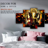 Lord Ganesha Art Print Self Adhesive MDF Painting Digital Reprint 18 inch x 30 inch Painting  (Without Frame, Pack of 5)