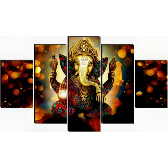 Lord Ganesha Art Print Self Adhesive MDF Painting Digital Reprint 18 inch x 30 inch Painting  (Without Frame, Pack of 5)