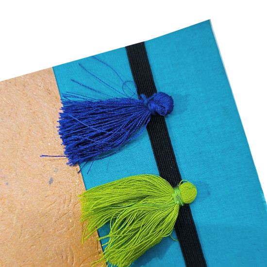 NeuOrigin Handmade Paper Notebook - Yellow and Blue with Tassels and Bookmark- Handcrafted in India