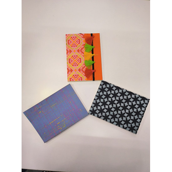 NeuOrigin Handmade Paper Notebooks (Pack of 3) - Aesthetic Designs, Artwork, Tassels, and Bookmark | Handcrafted in India