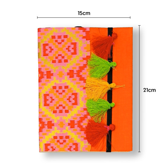 NeuOrigin Handmade Paper Notebooks (Pack of 3) - Aesthetic Designs, Artwork, Tassels, and Bookmark | Handcrafted in India