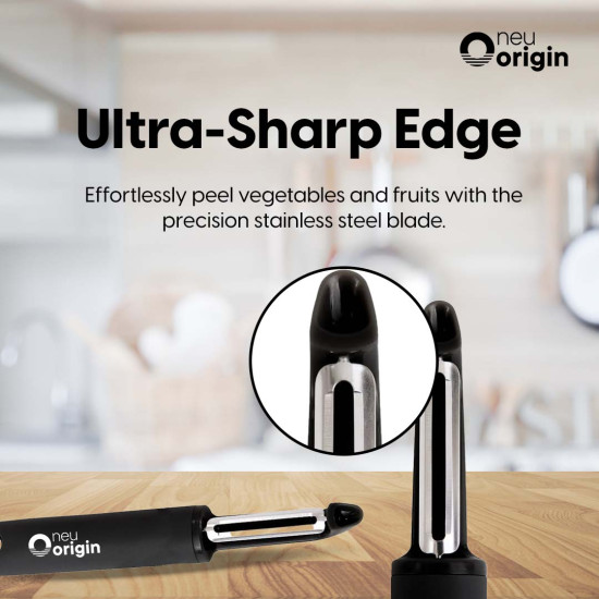 NeuOrigin Stainless Steel Swivel Vegetable Peeler - One Size, Black (8.35x1.54") - Comfortable Handle - Dishwasher Safe, Easy to Use & Maneuver - Perfect for Potatoes, Apples, Carrots & More