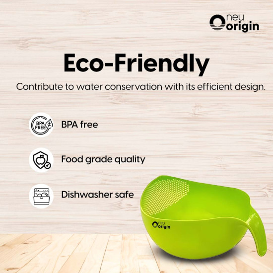 NeuOrigin Rice Washer and Quinoa Strainer - Easy-to-Use Kitchen Cleaning Tool with Handle (8.35x5.9") - Ideal for Washing Fruits, Vegetables, Beans - Small Food Grade Plastic Basket with Side Drainers